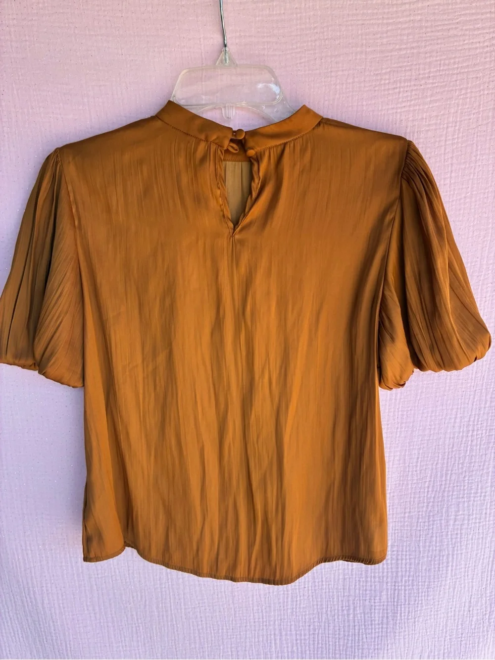 Anthropologie Amber Brown Puff Sleeve Mock Neck Blouse XS